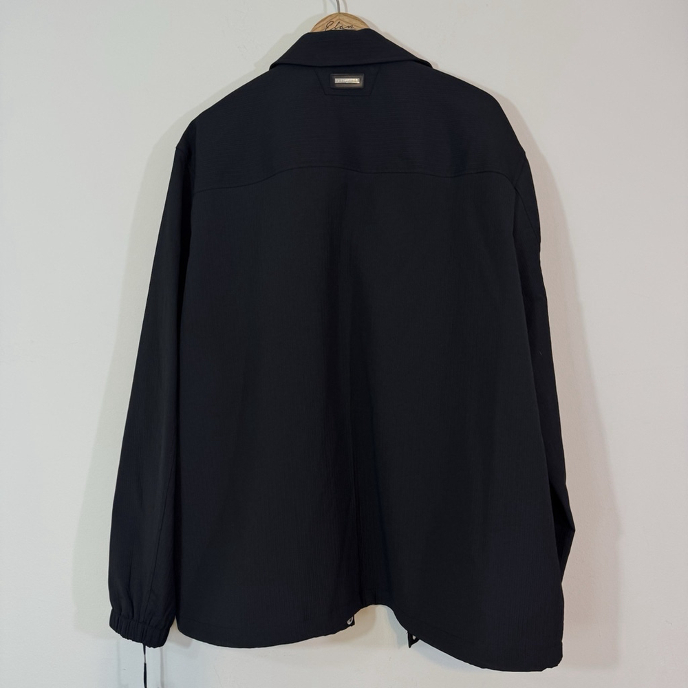 KARL LAGERFELD Men's Slim Fit Textured Snap-Front Logo Light Jacket Black XXL - Picture 5 of 10